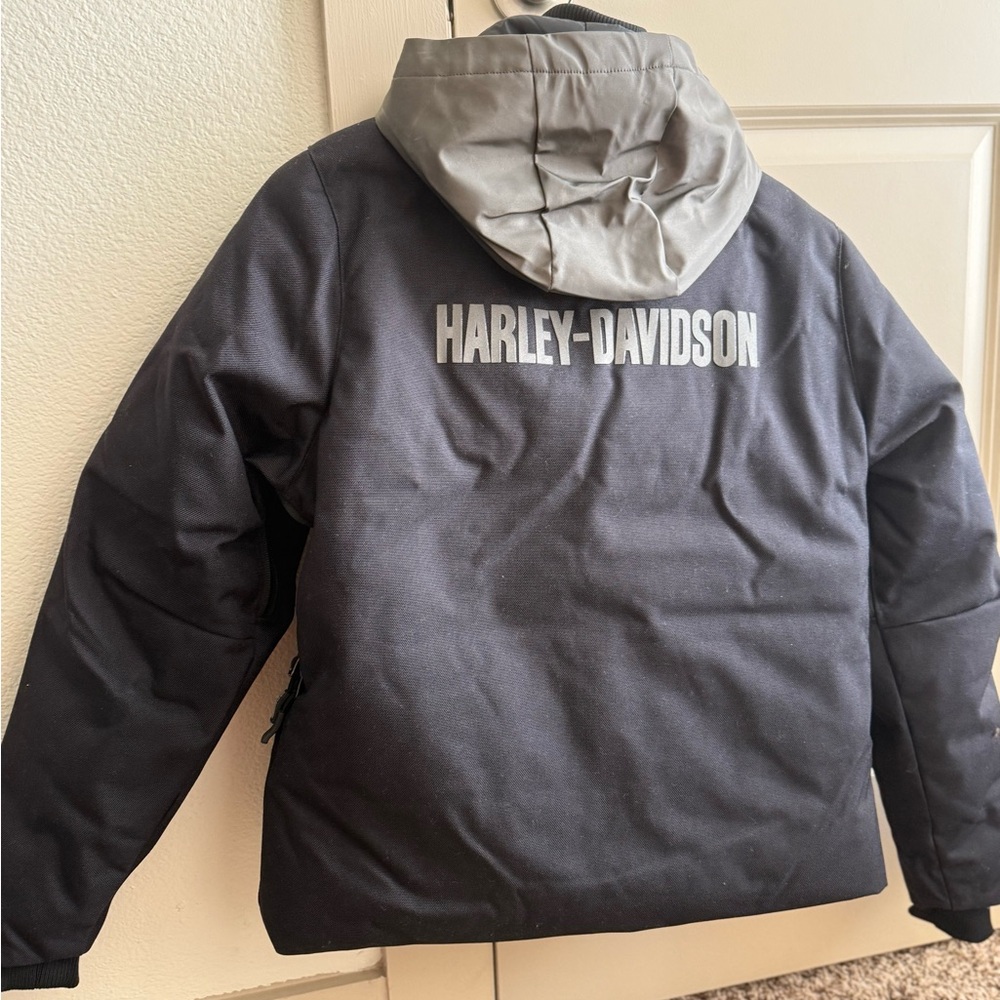 Harley-Davidson Black and Silver riding Jacket with reflective hood